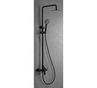 IMEX - Conjunto de ducha monomando compuesto por barra de ducha, tele ducha, rociador, flexo - Columna de ducha con barra extensible - SERIE URAL BDG040/NG NEGRO MATE