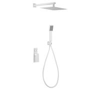 IMEX - Conjunto de ducha monomando empotrado con mango y rociador - Duchas empotradas a pared - Griferia de baño (Blanco Mate)