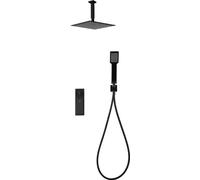 IMEX - Conjunto de ducha monomando empotrado con mango y rociador - Duchas empotradas techo - Griferia de baño (Negro Mate)