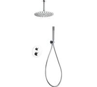 IMEX - Conjunto de ducha termostático empotrado con rociador a techo - Griferia de ducha con control temperatura - Duchas de baño con 2 vias Color Cromo - GTP059