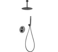 IMEX - Conjunto de ducha termostático empotrado con rociador a techo - Griferia de ducha con control temperatura - Duchas de baño con 2 vias Black Gun Metal GTP059/BGM