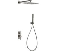 IMEX - Conjunto Ducha Empotrado Monomando Toscana | Rociador 25x40 cm Extraplano Antical, Ducha de Mano, Sistema 2 Vías, Grifería Latón | Modelo GPT064 (Níquel cepillado)