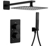 IMEX Conjunto Ducha Empotrado Termostático Negro mate Toscana GTT064 Grifería con Rociador Efecto Lluvia 25x40 cm Ducha de Baño 2 Vías Set de Ducha Completo