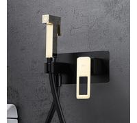 IMEX - Ducha Bidet Agua Fría y Caliente Color Negro Oro | Grifo Bidet Empotrado para WC | Ducha Higiénica Monomando para Inodoro | Grifería Sustituto de Bidé | Serie Suecia