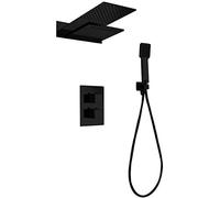 IMEX - Ducha empotrada efecto cascada y lluvia - kit termostático empotrado pared, sistema termostático 3 vías-Serie Rodas Negro Mate GTR049/NG
