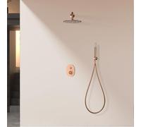 IMEX - Ducha Empotrada Monomando Oro Rosa | Kit de Grifería Empotrado con Alcachofa y Rociador Antical Efecto Lluvia | Columna Ducha Empotrada en Latón y Acero Inox S.304 | Serie Olimpo