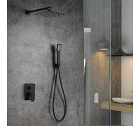 IMEX - Ducha Empotrada Negra Monomando | Conjunto de Grifería Empotrado con Alcachofa y Rociador Antical Efecto Lluvia | Columna Ducha Empotrada en Latón y Acero Inox S.304 | Serie Dublín