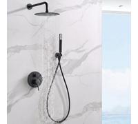 IMEX - Ducha Empotrada Negra Monomando | Conjunto de Grifería Empotrado con Alcachofa y Rociador Antical Efecto Lluvia | Columna Ducha Empotrada con Grifo en Latón y Acero Inox S.304 | Serie Monza