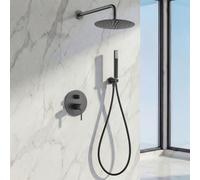 IMEX - Ducha Empotrada Negra Monomando | Conjunto de Grifería Empotrado con Alcachofa y Rociador Antical Efecto Lluvia | Columna Ducha Empotrada con Grifo en Latón y Acero Inox S.304 | Serie Line