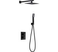 IMEX - Ducha Empotrada Negra Termostática | Kit de Grifería Empotrado con Alcachofa y Rociador Antical Efecto Lluvia | Columna Ducha Empotrada con Grifo en Latón y Acero Inox S.304 | Serie Cies