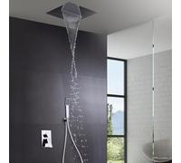 IMEX - Ducha Empotrada Techo Monomando Cromada | Conjunto de Grifería Empotrado con Alcachofa y Rociador Antical Efecto Lluvia | Columna Ducha Empotrada en Latón y Acero Inox S.304 | Serie Málaga