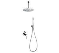 IMEX - Ducha Empotrada Techo Monomando Cromada | Kit de Grifería Empotrado con Alcachofa y Rociador Antical Efecto Lluvia | Columna Ducha Empotrada con Grifo en Latón y Acero Inox S.304 | Serie Milos