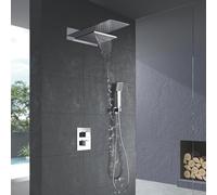 IMEX - Ducha Empotrada Termostática Cromada | Conjunto de Grifería Empotrado con Alcachofa y Rociador Antical Efecto Lluvia | Ducha Empotrada con Grifo en Latón y Acero Inox S.304 | Serie Rodas