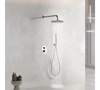 IMEX - Ducha Empotrada Termostática Cromada | Kit de Grifería Empotrado con Alcachofa y Rociador Antical Efecto Lluvia | Columna Ducha Empotrada con Grifo en Latón y Acero Inox S.304 | Serie Nápoles