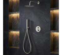 IMEX - Ducha Empotrada Termostática Níquel | Conjunto de Grifería Empotrado con Alcachofa y Rociador Antical Efecto Lluvia | Ducha Empotrada con Grifo en Latón y Acero Inox S.304 | Serie Monza