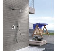 IMEX - Ducha Exterior Pared Acero Inoxidable | Ducha de Jardín Empotrable Exterior para Pared de Acero S.316 | Conjunto de Grifería con Agua Fría y Caliente para Piscina con Alcachofa | Serie Moscú