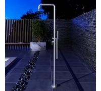 IMEX - Ducha Piscina Exterior Acero S.316 Agua Caliente Fría | Ducha Empotrada Suelo para Jardín, Piscina y Terraza con Alcachofa y Rociador | Grifería Monomando con Doble Entrada | Serie Florida