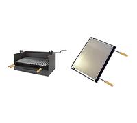 IMEX EL ZORRO 71519 - Cajón para Barbacoa con Elevador y Parrilla de INOX, 72 x 40 x 33 cm & Imex El Zorro 71618 - Plancha para barbacoa, hierro, Gris, 68 x 41 cm