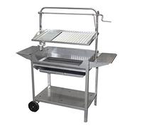 IMEX EL ZORRO - Barbacoa Inoxidable con Parrilla y Plancha | 124x50x140 cm | Gran Capacidad con Carro, Ruedas y Bandejas Laterales | Ideal para Exteriores con Carbón y Leña