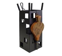 IMEX EL ZORRO - Juego Chimenea Cuadrado 5 Piezas | 50 cm | Incluye Atizador, Pinzas, Pala, Cepillo y Fuelle | Soporte Metálico Compacto