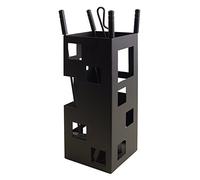 Imex El Zorro - Juego de Chimenea Cuadrado con Útiles Negros | Incluye Atizador, Escobilla, Pala y Tenaza | Soporte Metálico Decorativo (50 x 20 x 20 cm)