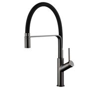 IMEX Grifo de cocina monomando Sena GCE022/BGM – Caño flexible, negro mate/black gun metal (Latón)