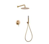 Conjunto de grifo empotrado de 2 vías con ducha de mano en acero y latón con acabado oro cepillado monza de Imex - Oro / Rociador con tubo salida pared