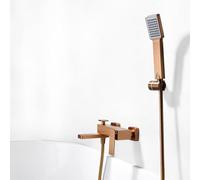 IMEX - Grifo Bañera y Ducha Monomando Oro Rosa | Grifo Mezclador de Pared con Soporte Alcachofa de Ducha y Manguera | Grifería en Latón y Acero Inoxidable S.304 | Serie Pisa