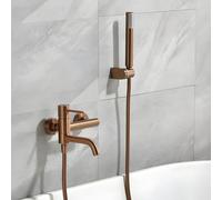 IMEX - Grifo Bañera y Ducha Monomando Oro Rosa | Grifo Mezclador de Pared con Soporte Alcachofa de Ducha y Manguera | Grifería en Latón y Acero Inoxidable S.304 | Serie Monza