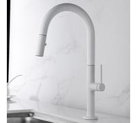 IMEX - Grifo Cocina Blanco Extraíble | Grifo Monomando Fregadero con Difusor | Griferia Cocina con Ducha Flexible 360º | Grifería en Latón | Serie Samoa | Color Blanco Mate