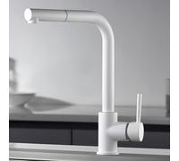 IMEX - Grifo Cocina Blanco Extraíble | Grifo Monomando Fregadero | Griferia Cocina con Ducha Flexible 360º | Grifería en Latón | Serie Malta | Color Blanco Mate