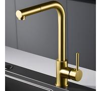 IMEX - Grifo Cocina Dorado Extraíble | Grifo Monomando Fregadero | Griferia Cocina con Ducha Flexible 360º | Grifería en Latón | Serie Malta | Color Oro Cepillado