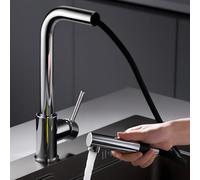 IMEX - Grifo Cocina Extraíble | Grifo Monomando Fregadero | Griferia Cocina con Ducha Flexible 360º | Grifería en Latón | Serie Malta | Color Cromado