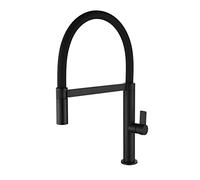 IMEX - Grifo Cocina Extraíble Negro Mate | Grifo Monomando Fregadero | Griferia Cocina con Ducha Flexible 360º | Grifería en Latón | Serie Laos