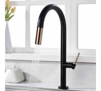 IMEX - Grifo Cocina Negro Oro Rosa Extraíble | Grifo Monomando Fregadero con Difusor | Griferia Cocina con Ducha Flexible 360º | Grifería en Latón | Serie Samoa | Color Negro Oro Rosa