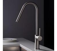 IMEX - Grifo Cocina Níquel Caño Alto | Grifo Monomando Fregadero | Griferia Cocina | Grifo en Latón con Cartucho Cerámico Ø35mm | Serie Kenia | Color Niquel Cepillado