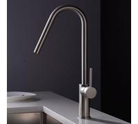 IMEX - Grifo de Cocina Alto | Grifo Monomando Fregadero | Griferia de Cocina | Grifo en Latón con Tecnología PVD | Serie Kenia | Color Niquel Cepillado