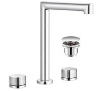 IMEX - Grifo de Lavabo Bimando con Doble Manija Cromo Pulido, Mezclador con dos asas, grifo de 3 Agujeros para Sobre Encimera con Caño Alto, Dos Mandos de Agua Fría y Caliente + Válvula Clic-Clac