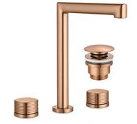IMEX - Grifo de Lavabo Bimando con Doble Manija Oro Rosa Cobre, Mezclador con dos asas, grifo de 3 Agujeros para Sobre Encimera con Caño Alto, Dos Mandos de Agua Fría y Caliente + Válvula Clic-Clac