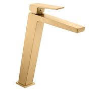 IMEX - Grifo de lavabo monomando de baño caño alto para agua fría y caliente - Griferia alto para lavabo - serie ART Oro Cepillado - BDAR025-3OC