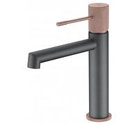 IMEX - Grifo de lavabo monomando de baño - SERIE LINE Gris Mate y Champagne - BDD038-1GC