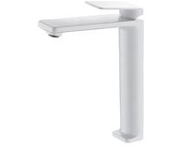IMEX - Grifo Lavabo Blanco Caño Alto | Grifo Baño Mezclador Agua Fria y Caliente | Grifería Monomando Efeto Cascada con Caño de Latón y Ahorro de Agua | Serie Fiyi | Color Blanco Mate