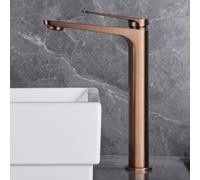 IMEX - Grifo Lavabo Caño Alto | Grifo Baño Mezclador Agua Fria y Caliente | Grifería Monomando Efeto Cascada con Caño de Latón y Ahorro de Agua | Serie Nápoles | Color Oro Rosa Cepillado