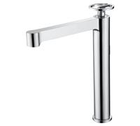 IMEX - Grifo Lavabo Cromado Caño Alto | Grifo Baño Mezclador Agua Fria y Caliente | Grifería Monomando Efeto Cascada con Caño de Latón y Ahorro de Agua | Serie Olimpo | Color Cromado