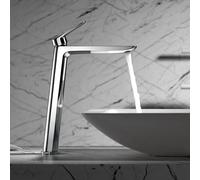 IMEX - Grifo Lavabo Cromado Caño Alto | Grifo Baño Mezclador Agua Fria y Caliente | Grifería Monomando Efeto Cascada con Caño de Latón y Ahorro de Agua | Serie Bélgica | Color Cromado