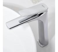 IMEX - Grifo Lavabo Cromado Caño Alto | Grifo Baño Mezclador Agua Fria y Caliente | Grifería Monomando Efeto Cascada con Caño de Latón y Ahorro de Agua | Serie Delos | Color Cromado