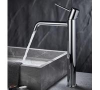 IMEX - Grifo Lavabo Cromado Caño Alto | Grifo Baño Mezclador Agua Fria y Caliente | Grifería Monomando Efeto Cascada con Caño de Latón y Ahorro de Agua | Serie Monza | Color Cromado