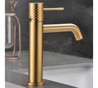 IMEX - Grifo Lavabo Dorado | Grifo Baño Monomando con Agua Fria y Caliente | Grifo de Caño Bajo Fabricado con Latón | Ahorro de Agua y Fácil Instalación | Serie Génova | Color Oro Cepillado