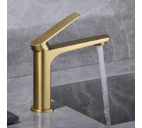 IMEX - Grifo Lavabo Dorado | Grifo Baño Monomando con Agua Fria y Caliente | Grifo de Caño Bajo Fabricado con Latón | Ahorro de Agua y Fácil Instalación | Serie Nápoles | Color Oro Cepillado