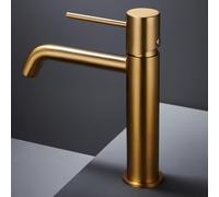 IMEX - Grifo Lavabo Dorado | Grifo Baño Monomando con Agua Fria y Caliente | Grifo de Caño Bajo Fabricado con Latón | Ahorro de Agua y Fácil Instalación | Serie Monza | Color Oro Cepillado